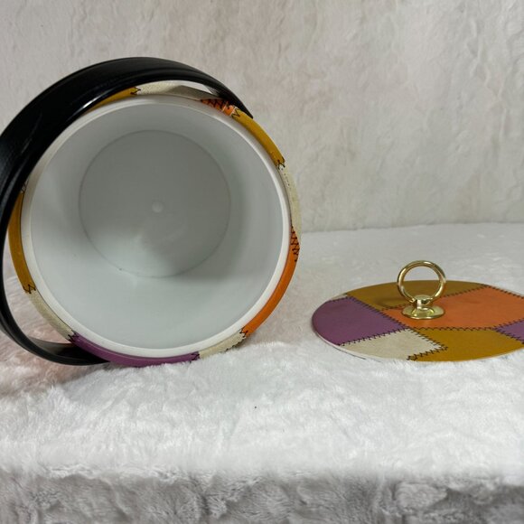 Vintage Retro Patchwork Ice Bucket With Lid & Handle 1960s 70s Hipster - Picture 3 of 7
